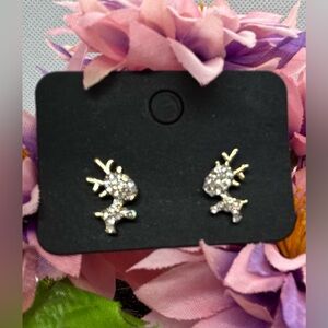 Reindeer diamond stud earrings gold plated